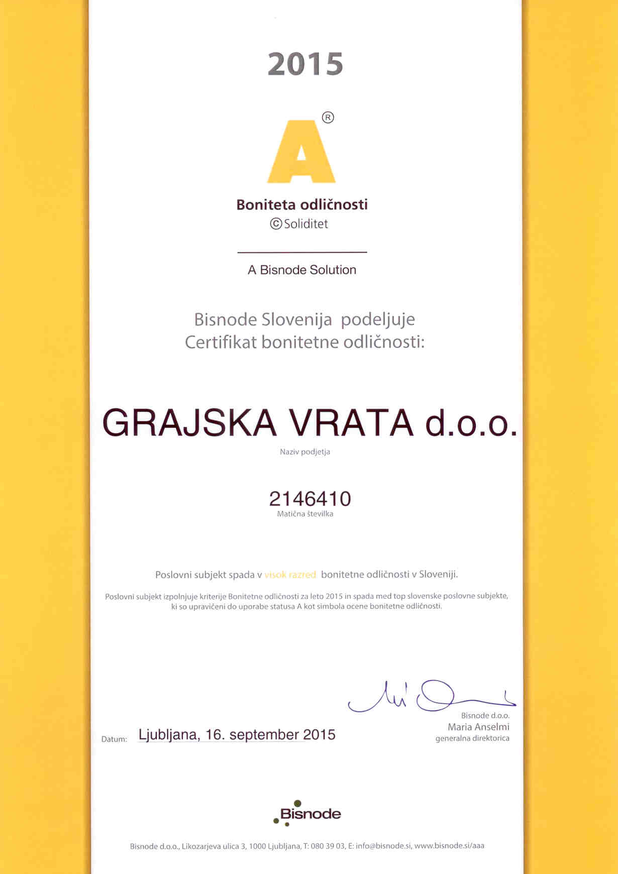 SLO Boniteta odličnosti 2015 Grajska vrata - Solni tempelj